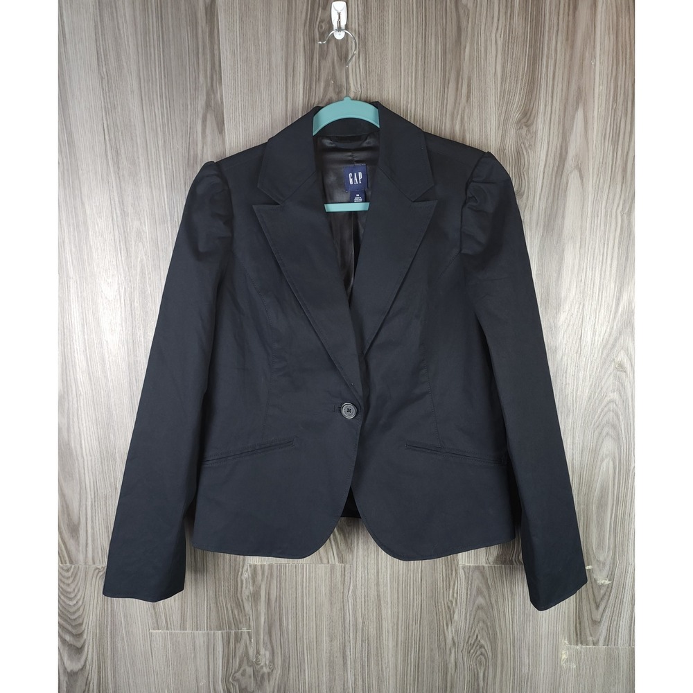 Vintage GAP‎ Black Cotton Blazer Jacket With Notched Lapel 1 Button Style Sz 16